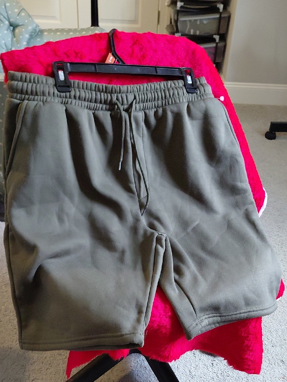 Men's Olive Green Fleece Drawstring Sweatshorts